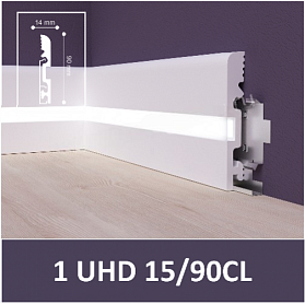 Плинтус из дюрополимера ударопрочный Solid 1 UHD 15/90СL белый (под покраску) c LED рассеивателем, 14х90х2000 мм, 1 м.п.
